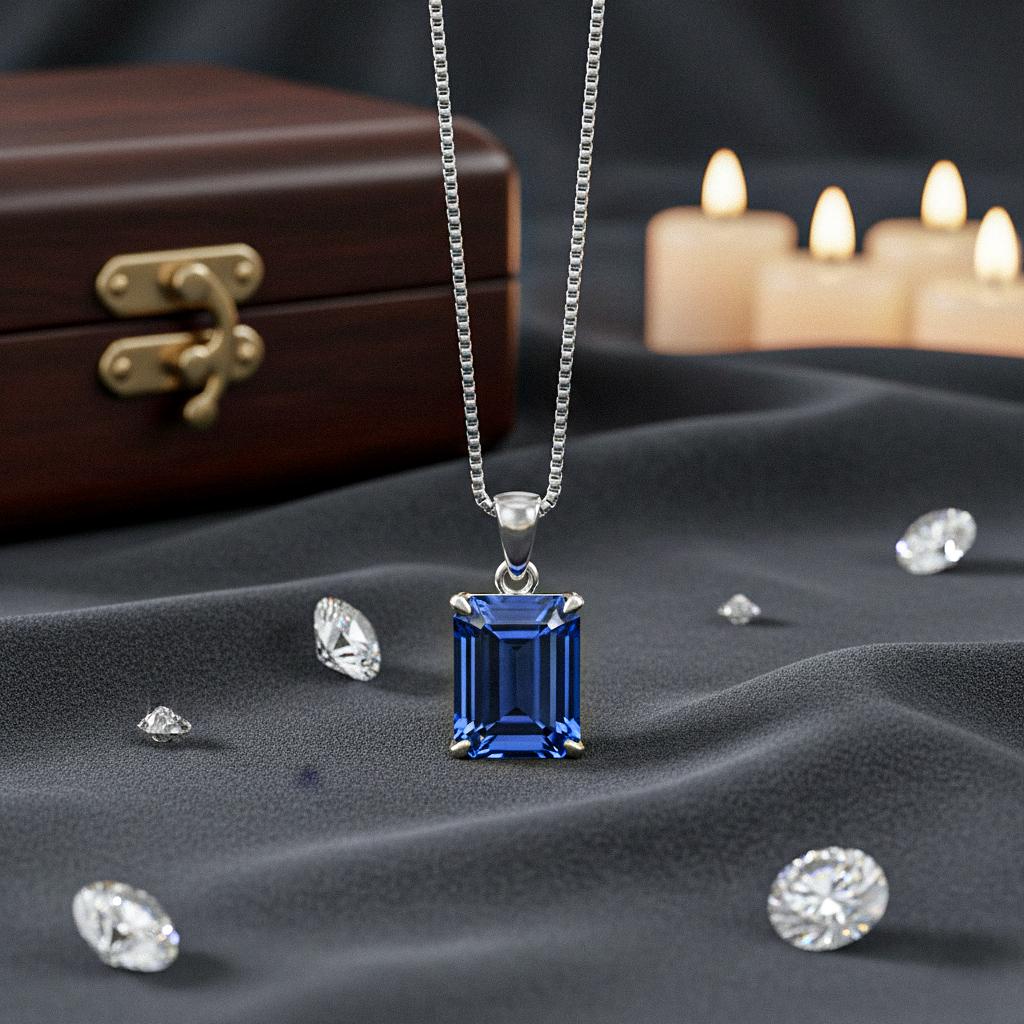Sapphire Silver Pendant, 24K Gold Over 925K Solid Silver, Gift For Her, handmade Pendant, Sapphire Cut Pendant, Solitaire Sapphire Pendant