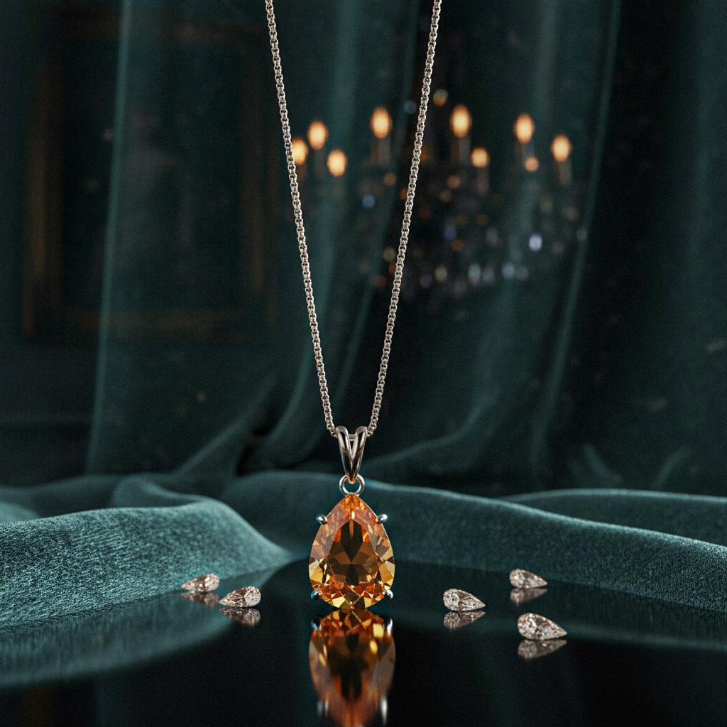 Citrine November Necklace, Genuine Gemstone Necklace, Yellow Birthstone, Pear Tiny Teardrop Pendant, Citrine Birth month Necklace