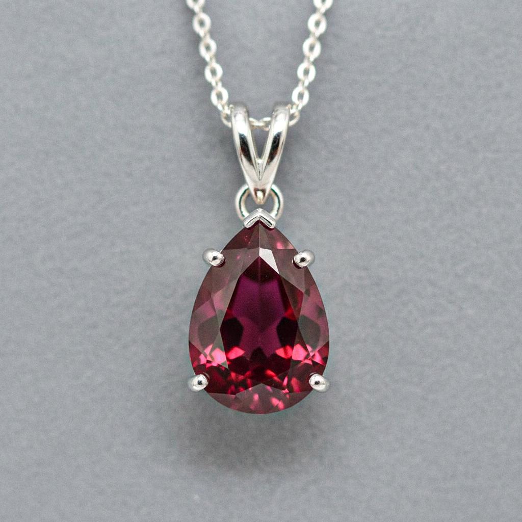 Ruby July Necklace, Genuine Gemstone Necklace, Red Birthstone, Pear Tiny Teardrop Pendant, Ruby Birth month Necklace