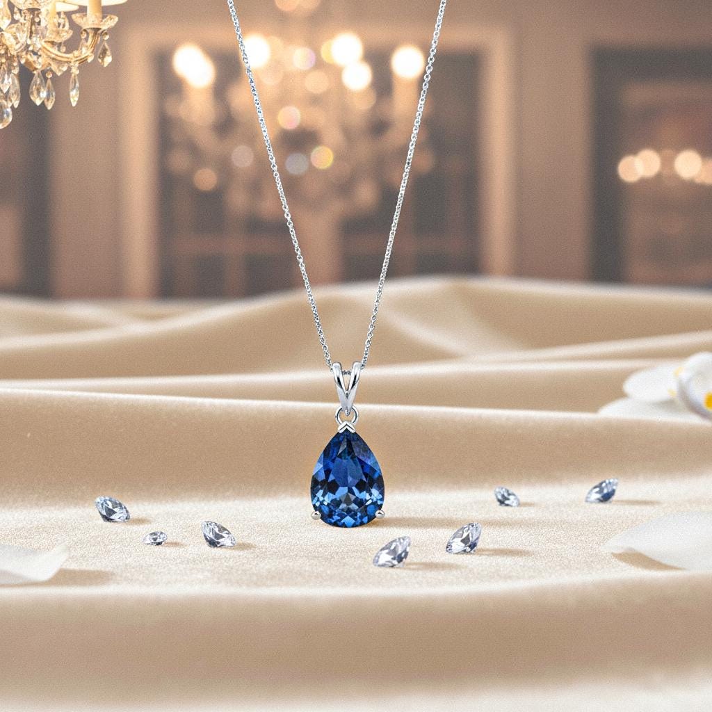 Sapphire September Necklace, Genuine Gemstone Necklace, Blue Birthstone, Pear Tiny Teardrop Pendant, Sapphire Birth month Necklace
