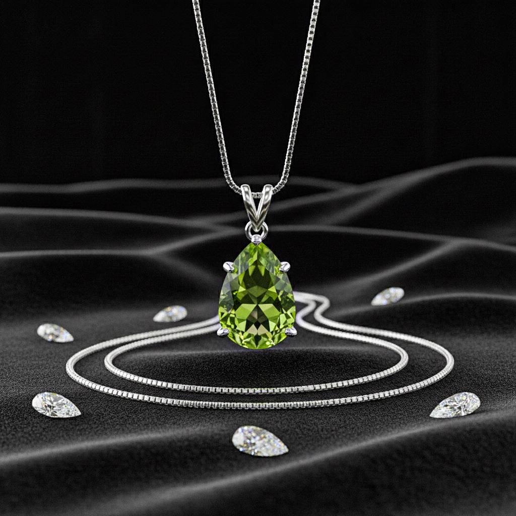 Peridot August Necklace, Genuine Gemstone Necklace, Green Birthstone, Pear Tiny Teardrop Pendant, Peridot Birth month Necklace