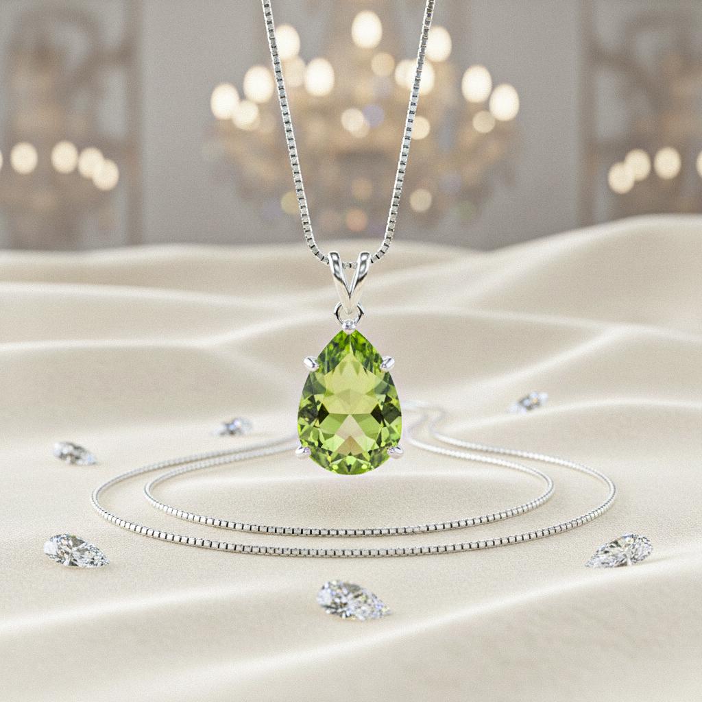 Peridot August Necklace, Genuine Gemstone Necklace, Green Birthstone, Pear Tiny Teardrop Pendant, Peridot Birth month Necklace