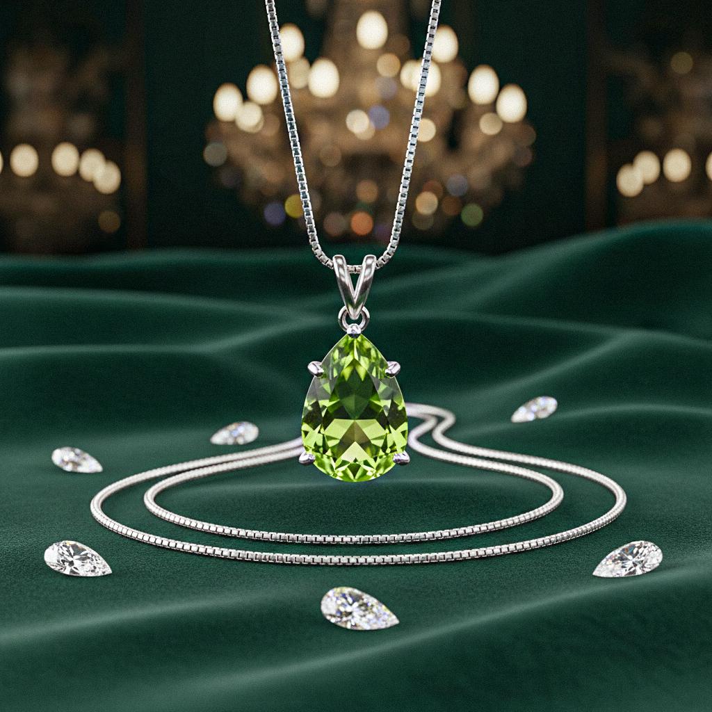 Peridot August Necklace, Genuine Gemstone Necklace, Green Birthstone, Pear Tiny Teardrop Pendant, Peridot Birth month Necklace