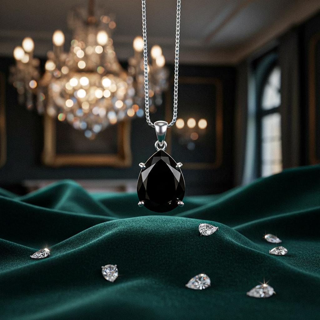 Black Onyx Necklace, Genuine Gemstone Necklace, Black Birthstone, Pear Tiny Teardrop Pendant, Black Birth month Necklace, Sterling Silver