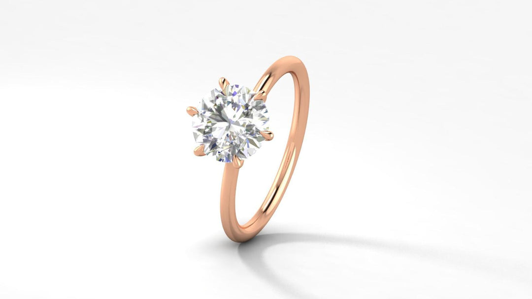 Round Cut Moissanite Solitaire Ring, 14K Solid Gold 6 Prong Bridal Wedding Band