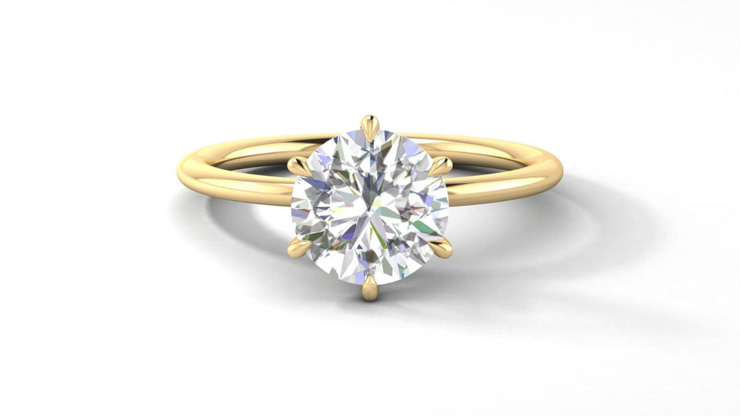Round Cut Moissanite Solitaire Ring, 14K Solid Gold 6 Prong Bridal Wedding Band
