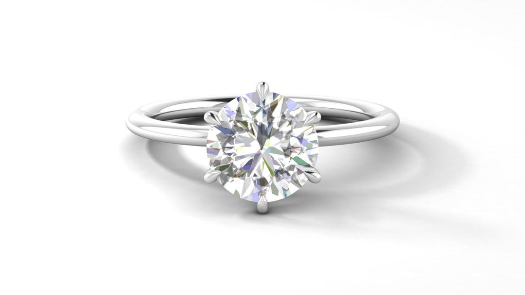 Round Cut Moissanite Solitaire Ring, 14K Solid Gold 6 Prong Bridal Wedding Band