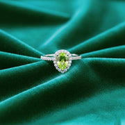 Pear Cut Peridot Ring: Sterling Silver Green Stone Engagement Ring