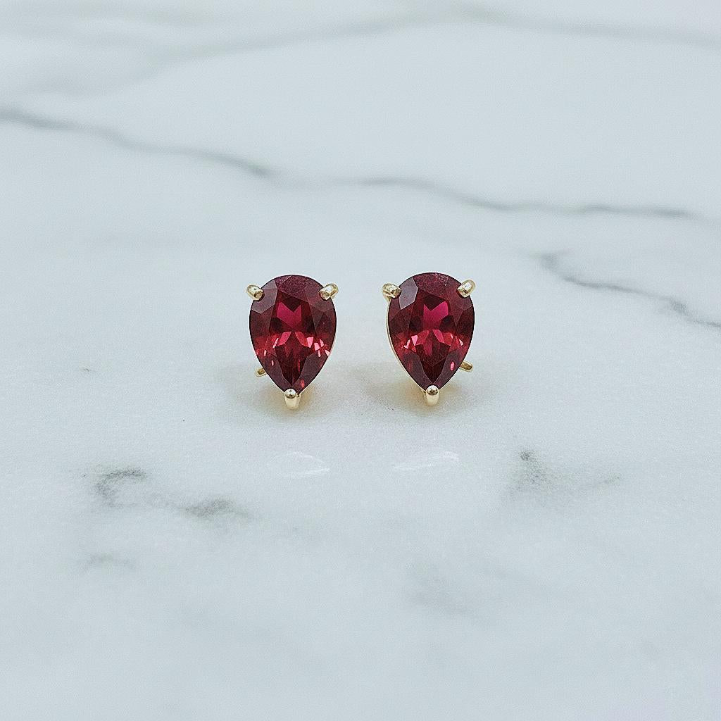 Handmade Pear Cut Lab Ruby Studs: 925 Sterling Silver Earrings