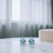Handmade Pear Cut Aquamarine Studs: 925 Sterling Silver Earrings