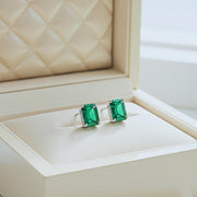 Emerald Earrings, Handmade Emerald Cut  Emerald Studs: 925 Sterling Silver Earrings