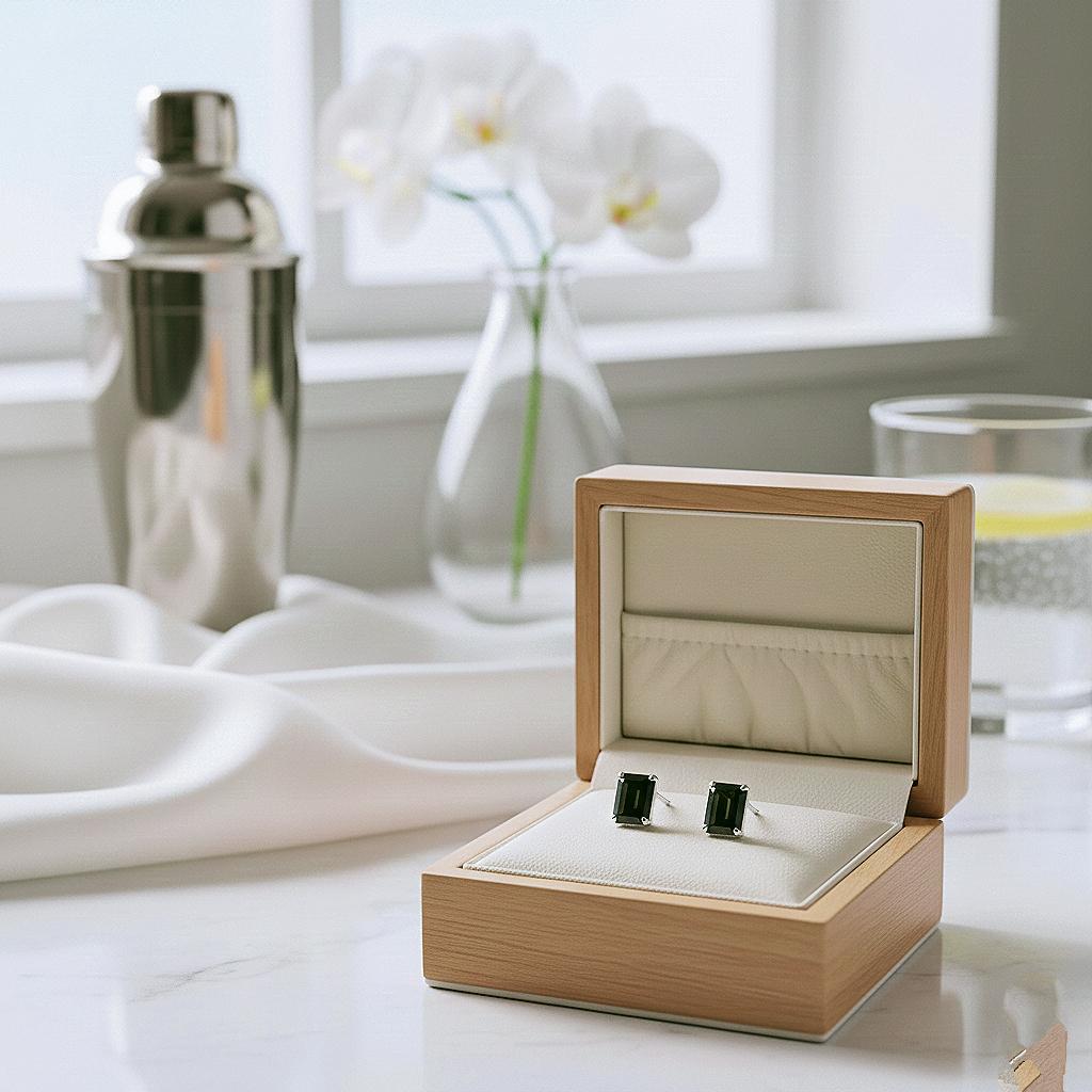 Handmade Emerald Cut Black Onyx Studs: 925 Sterling Silver Earrings