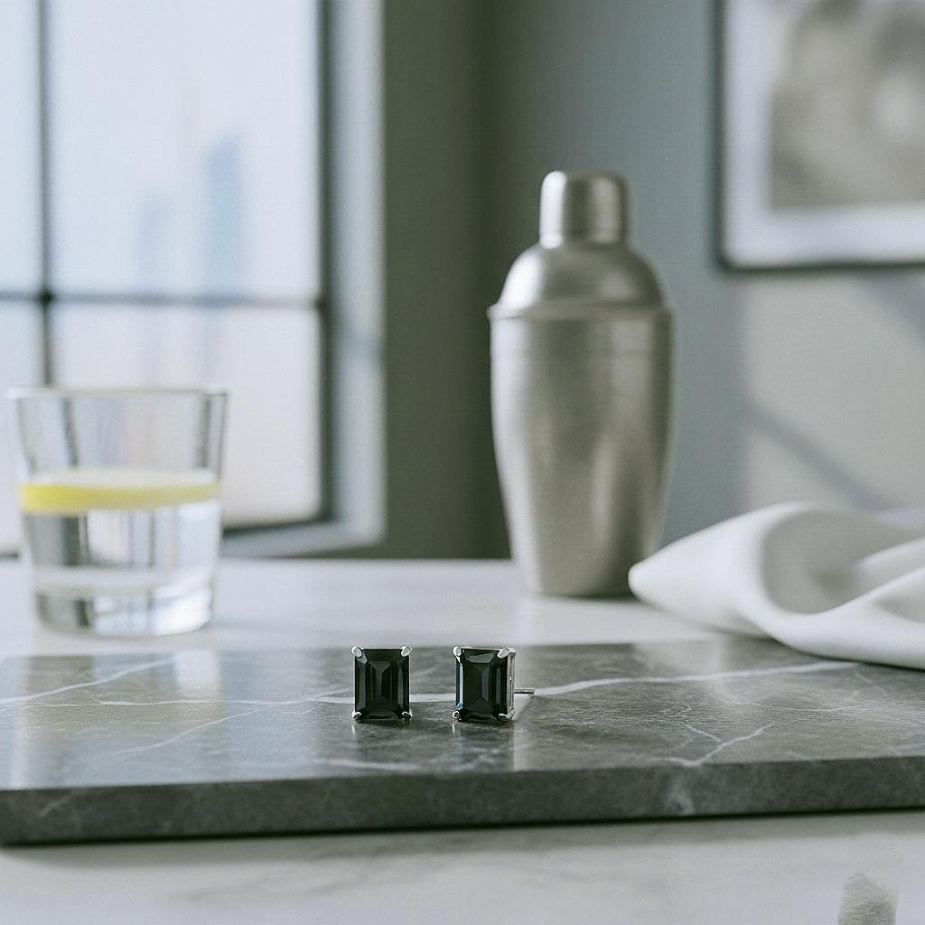 Handmade Emerald Cut Black Onyx Studs: 925 Sterling Silver Earrings