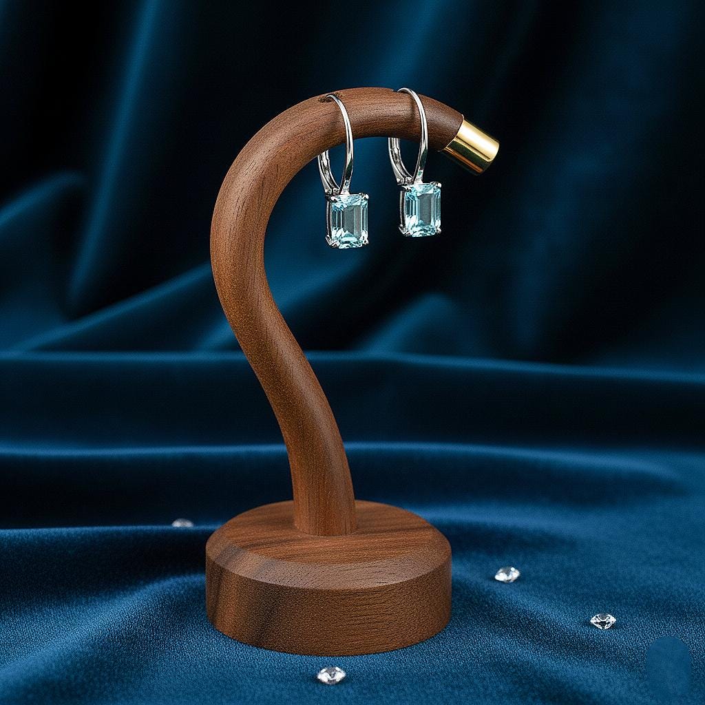 Aquamarine Earrings, March Birthstone, Blue Rectangle Earrings in Gold or Silver,  Emerald Cut Drops, Jewelry Gift for Mom