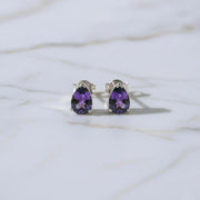 Handmade Pear Cut Natural Amethyst Studs: 925 Sterling Silver Earrings