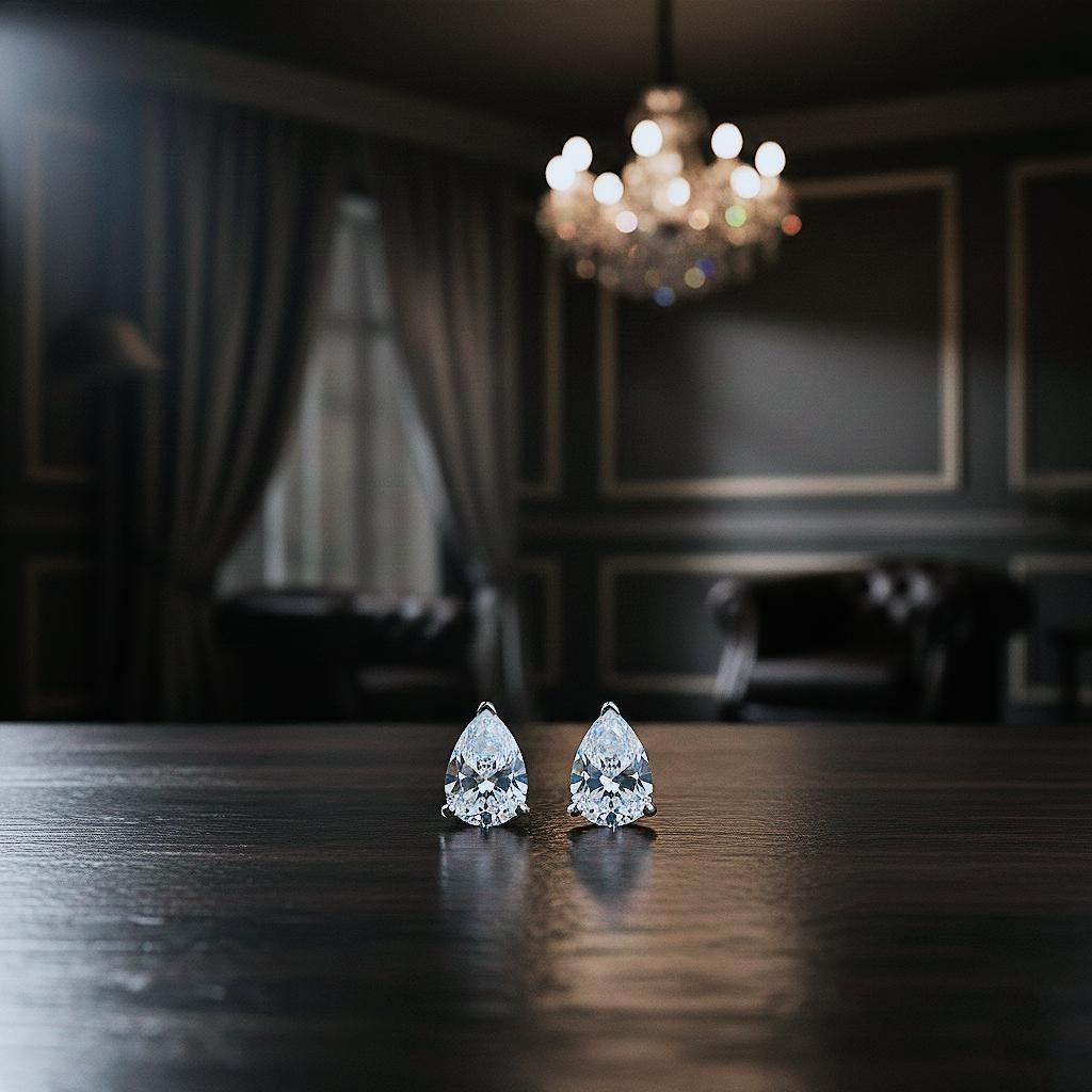 Handmade Pear Cut moissanite Studs: 925 Sterling Silver Earrings