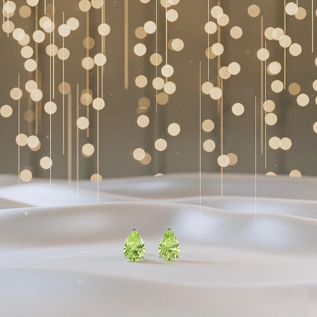 Handmade Pear Cut Peridot Studs: 925 Sterling Silver Earrings