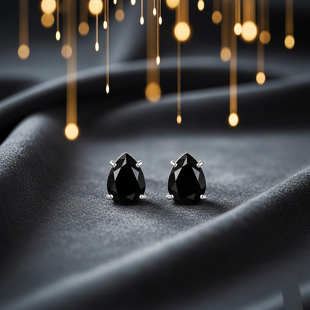 Handmade Pear Cut Black Onyx Studs: 925 Sterling Silver Earrings
