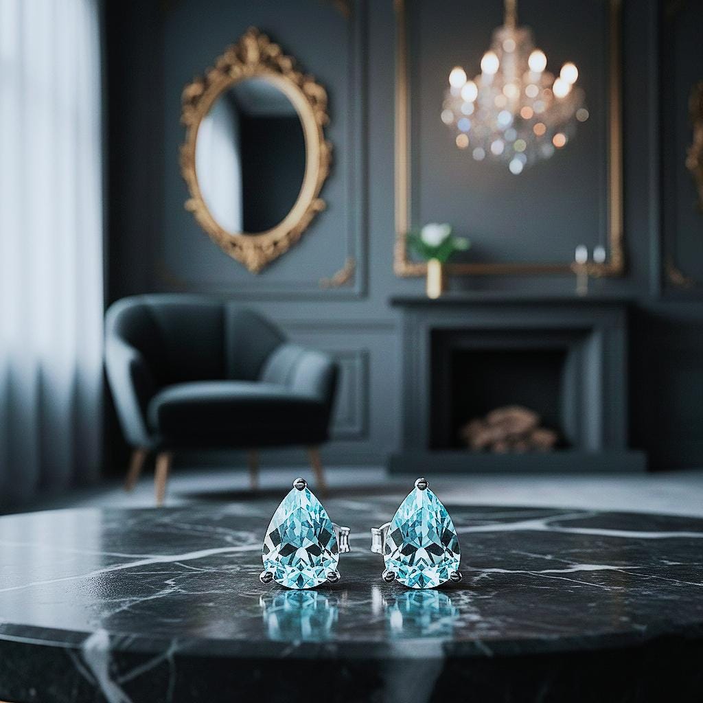 Handmade Pear Cut Aquamarine Studs: 925 Sterling Silver Earrings