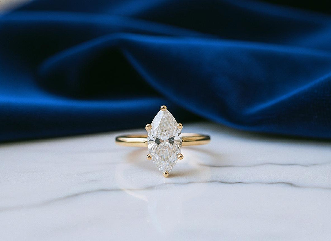 Marquise Moissanite Engagement Ring, 14k Gold, Sterling Silver 925