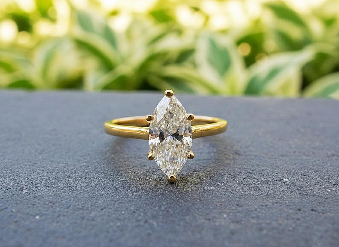 Marquise Moissanite Engagement Ring, 14k Gold, Sterling Silver 925