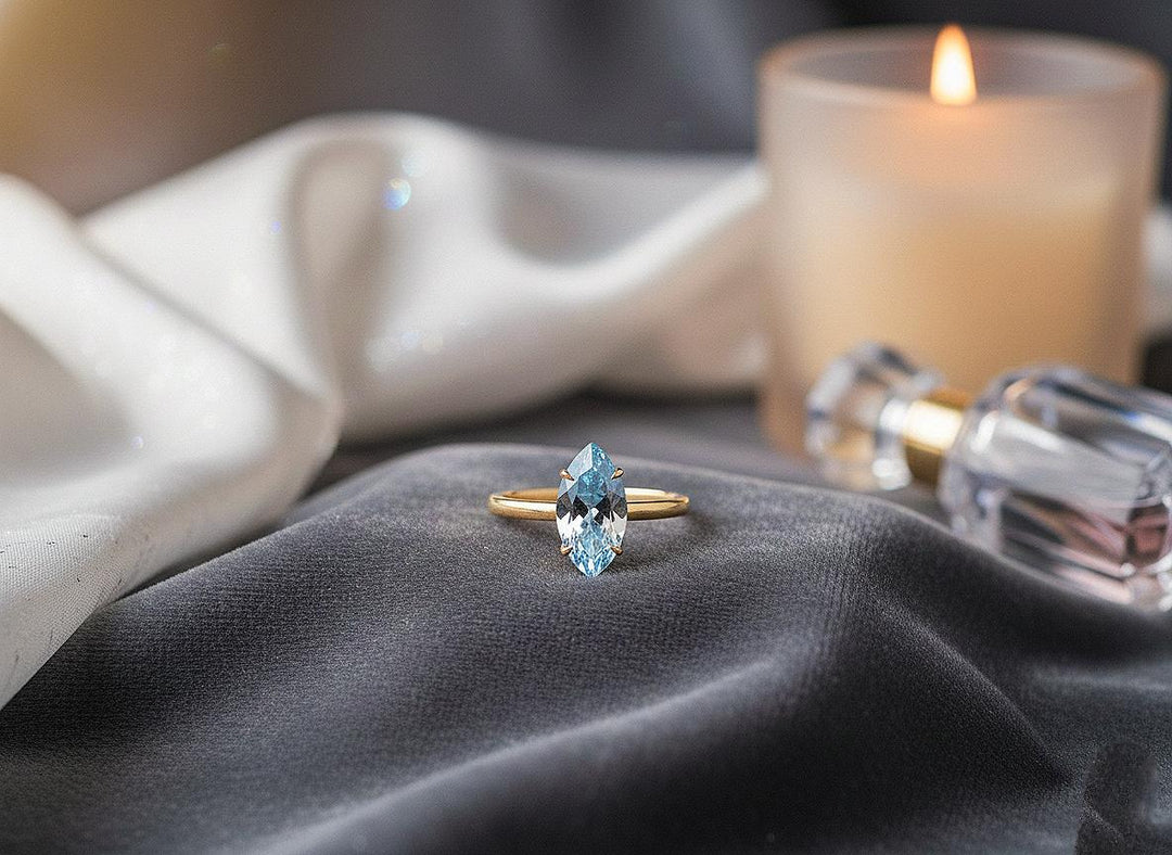 Marquise Cut Aquamarine Ring, Yellow Gold Vermeil, Sterling Silver 925