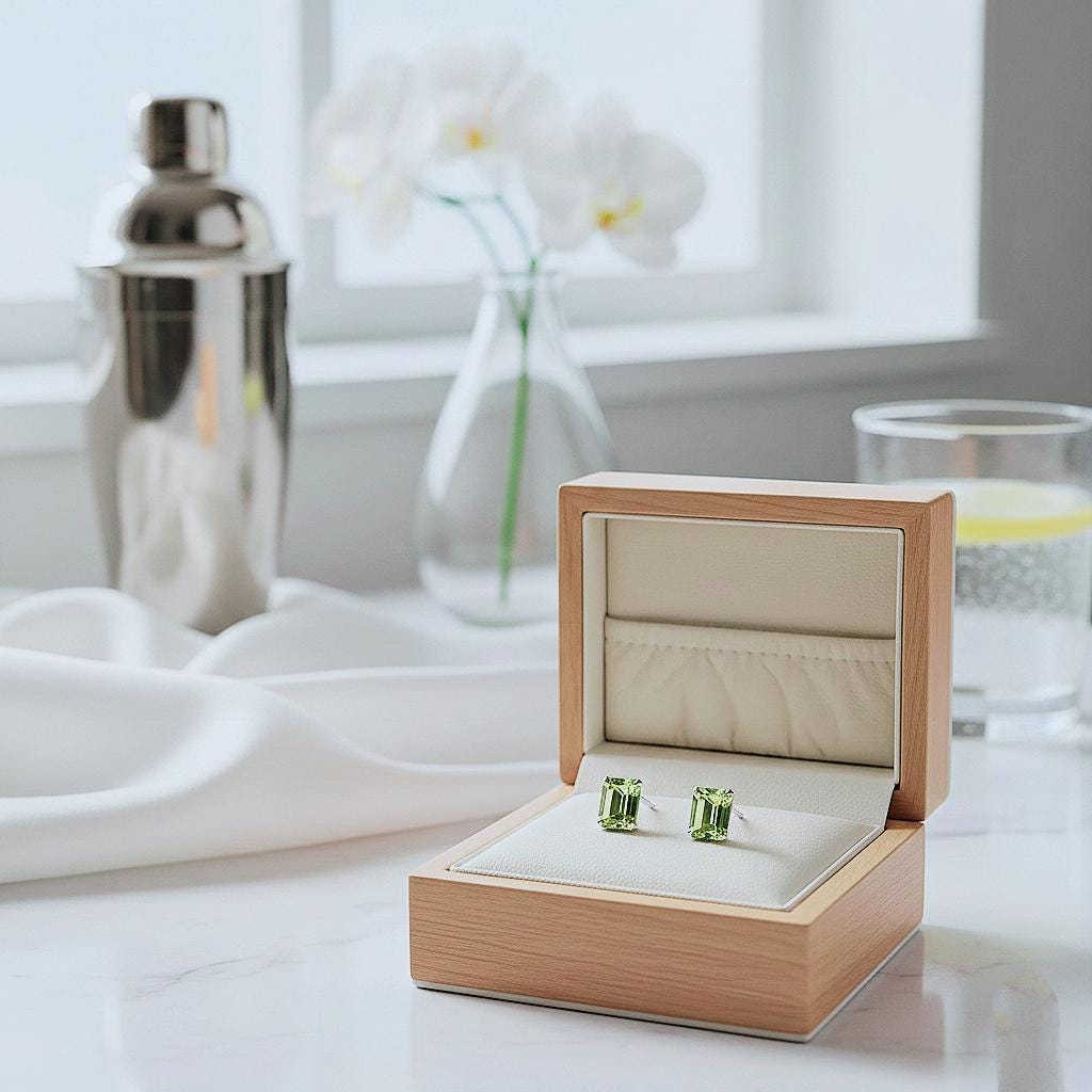 Peridot Earrings, Handmade Emerald Cut Peridot Studs: 925 Sterling Silver Earrings