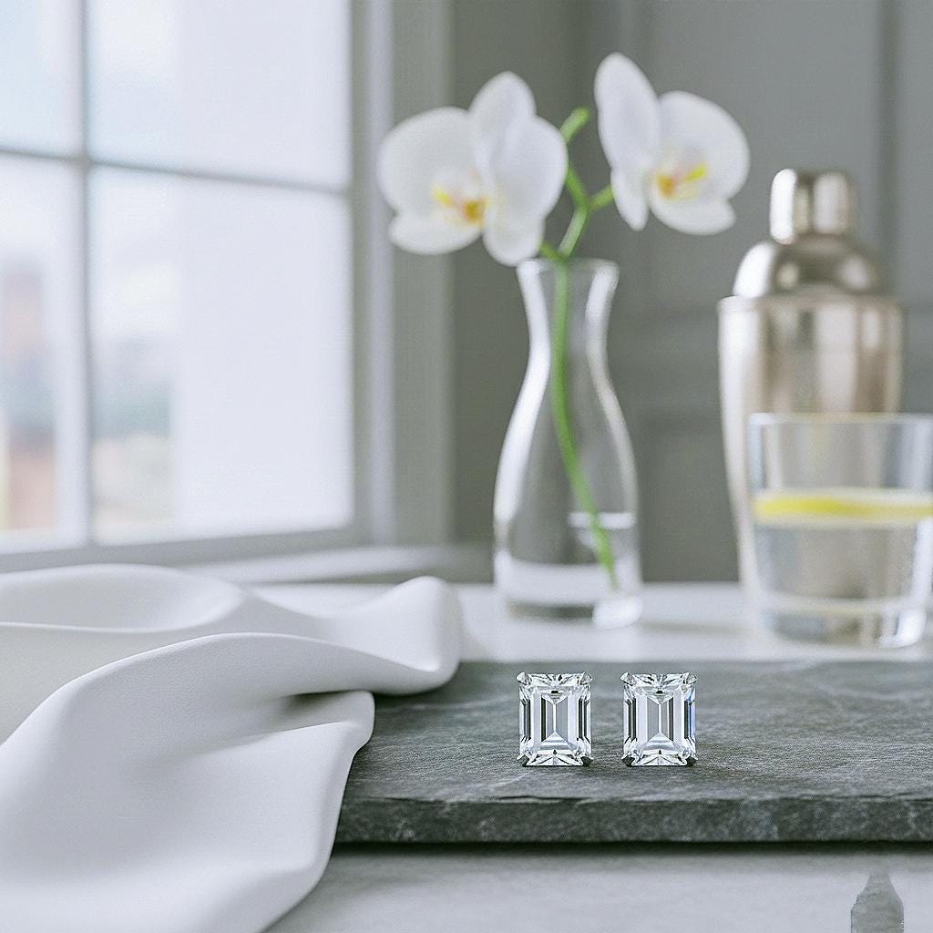 Handmade Emerald Cut Moissanite Studs: 925 Sterling Silver Earrings