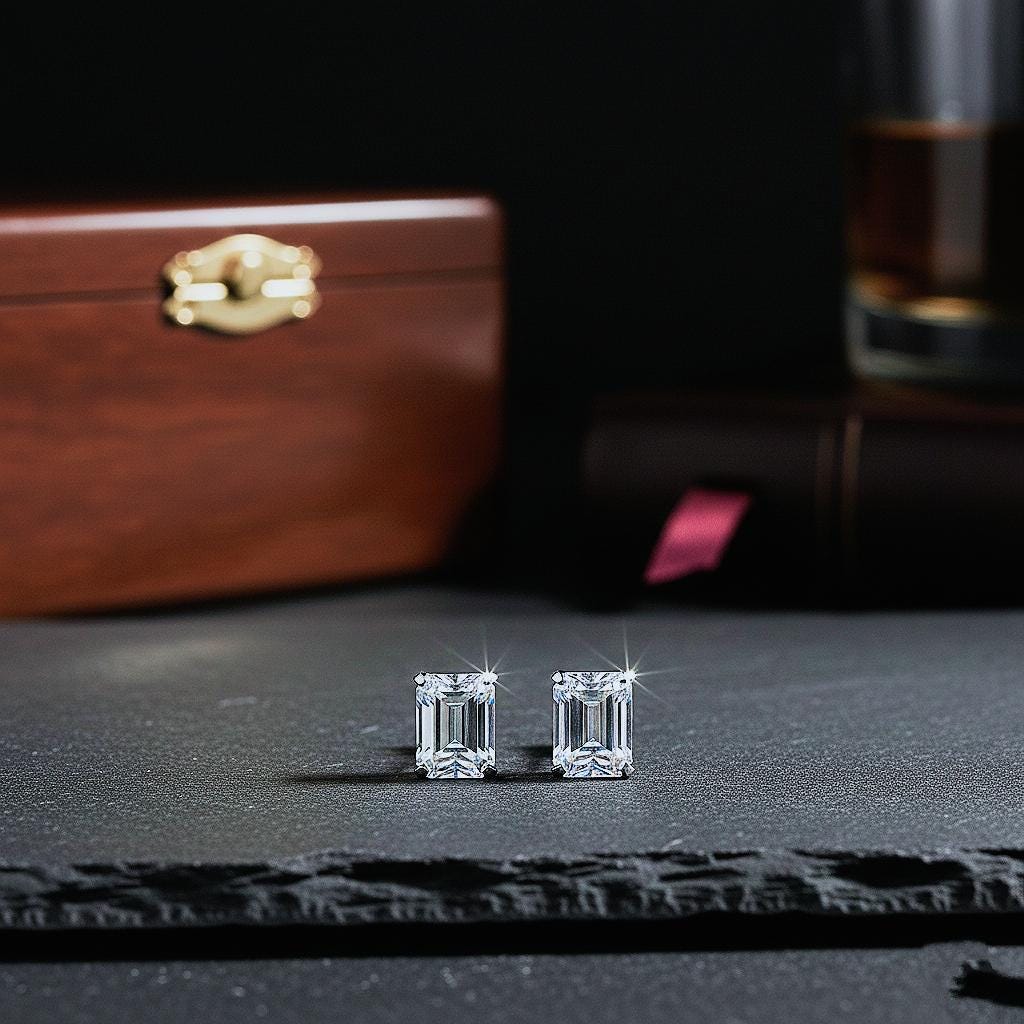 Handmade Emerald Cut Moissanite Studs: 925 Sterling Silver Earrings
