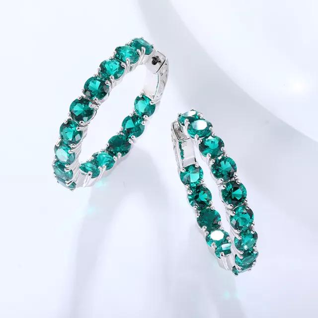 Emerald Hoop Earrings: Sterling Silver May Birthstone Gift