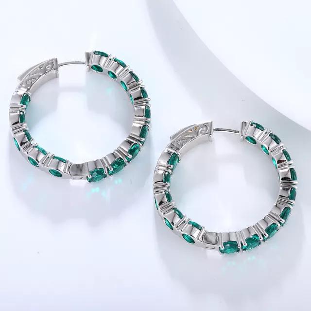 Emerald Hoop Earrings: Sterling Silver May Birthstone Gift