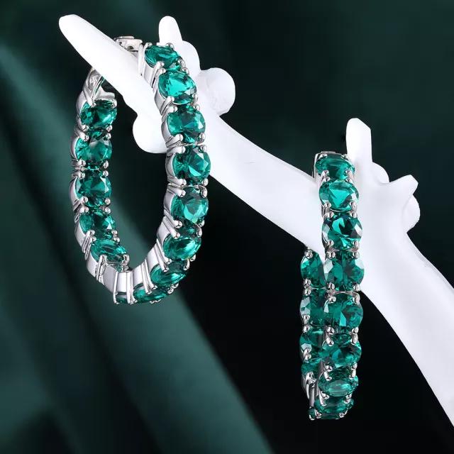 Emerald Hoop Earrings: Sterling Silver May Birthstone Gift