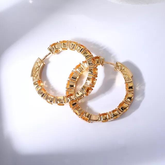 Citrine Hoop Earrings: 925 Sterling Silver, November Birthstone