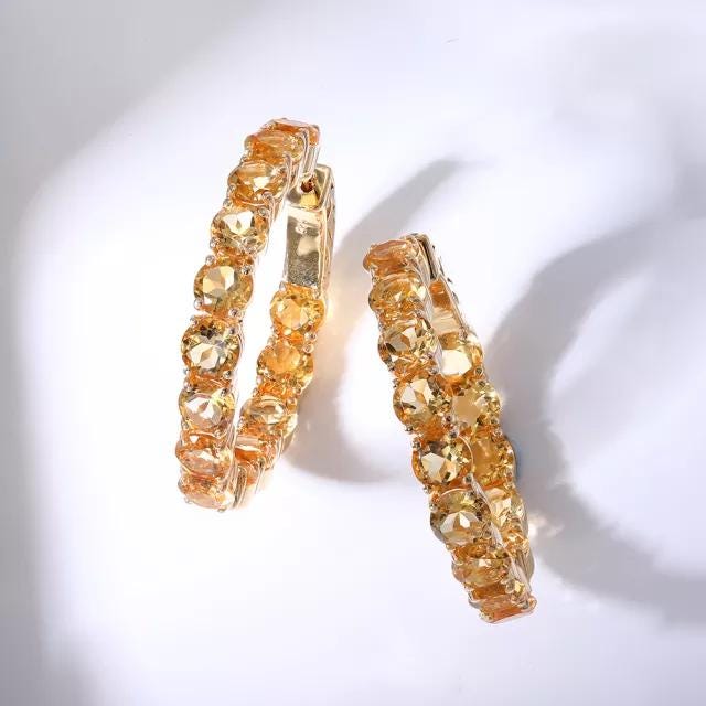 Citrine Hoop Earrings: 925 Sterling Silver, November Birthstone