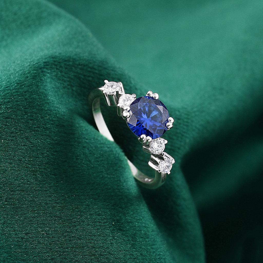 Round Sapphire Engagement Ring: Sterling Silver Promise Ring