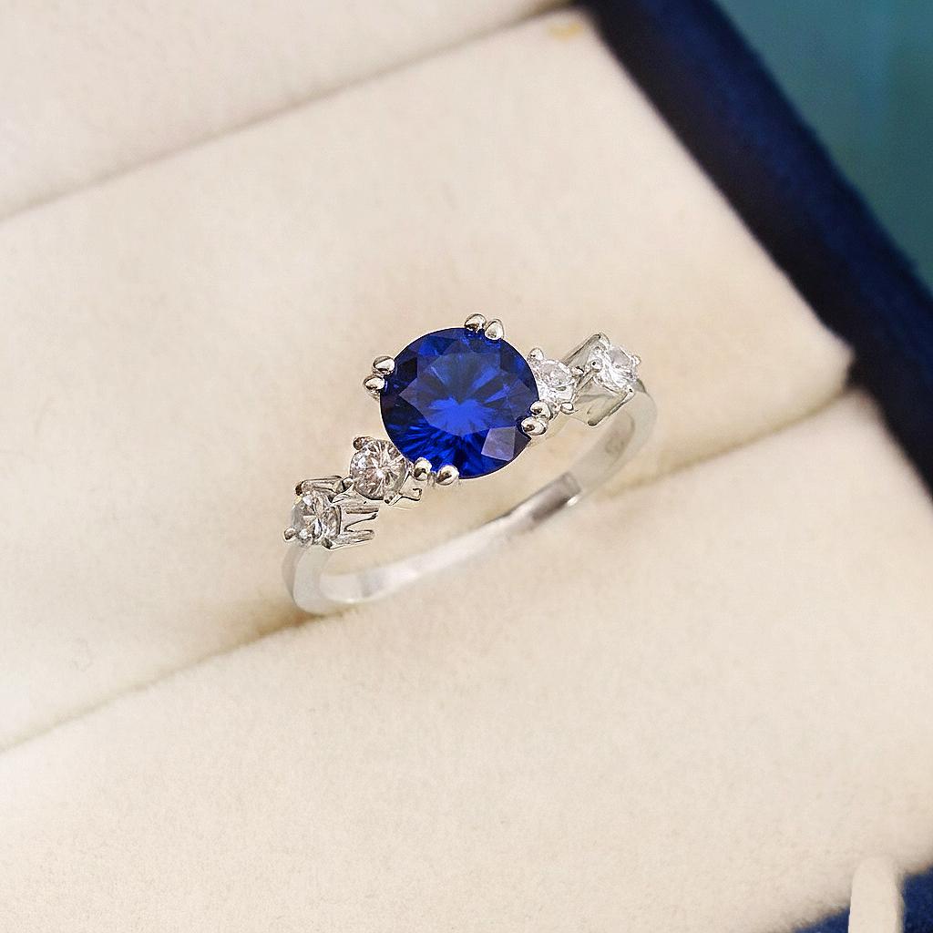 Round Sapphire Engagement Ring: Sterling Silver Promise Ring