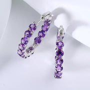 Sterling Silver Amethyst Hoop Earrings: Handmade Purple Gemstone Jewelry