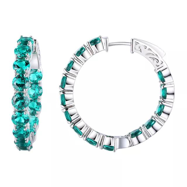 Emerald Hoop Earrings: Sterling Silver May Birthstone Gift
