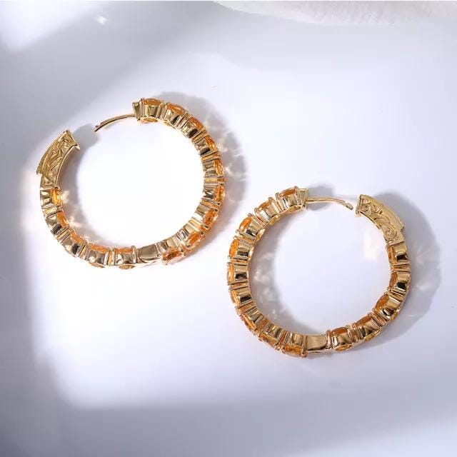 Citrine Hoop Earrings: 925 Sterling Silver, November Birthstone