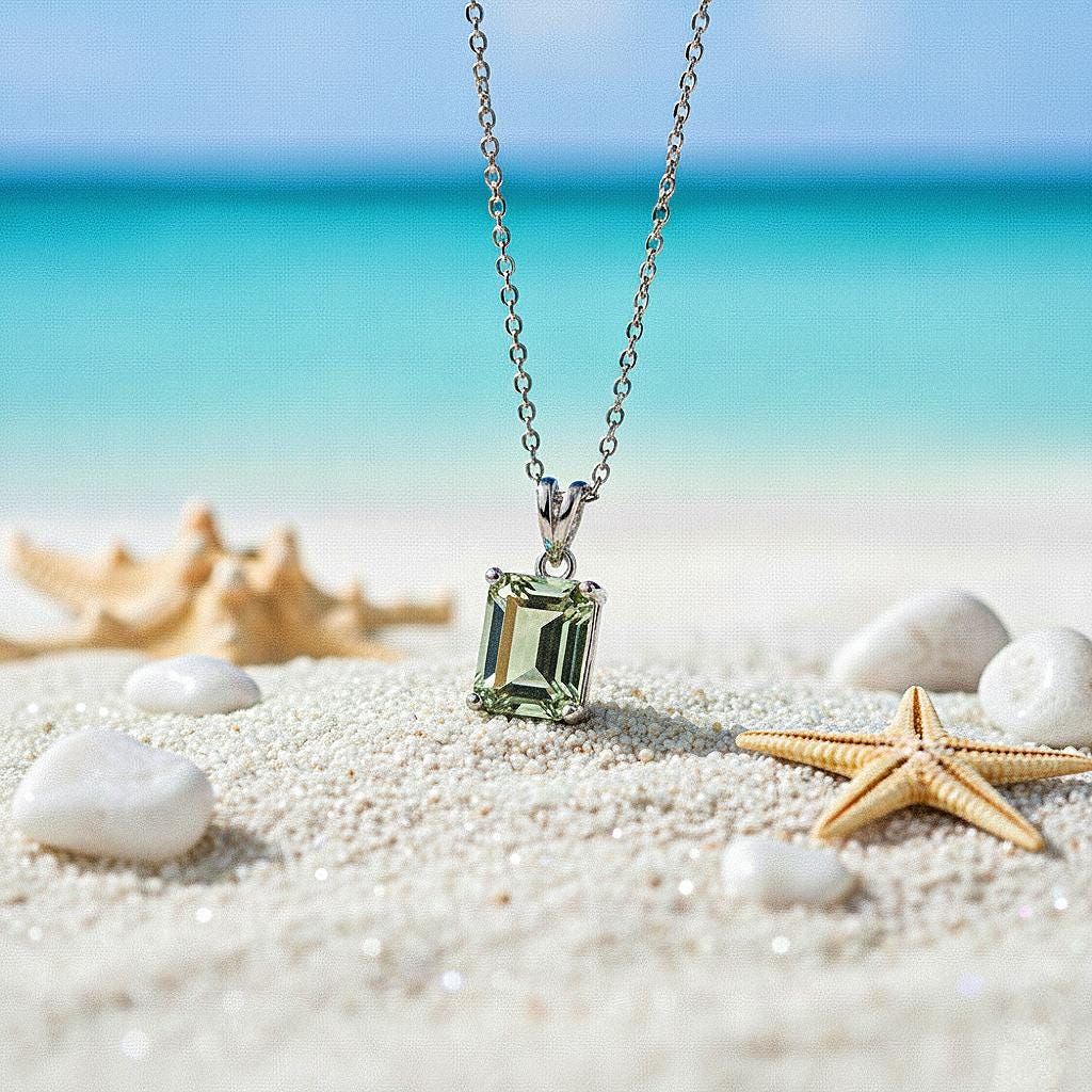 Green Amethyst Silver Pendant, 24K Gold Over 925K Solid Silver, handmade Pendant, Emerald Cut Pendant, Solitaire Natura Amethyst Pendant