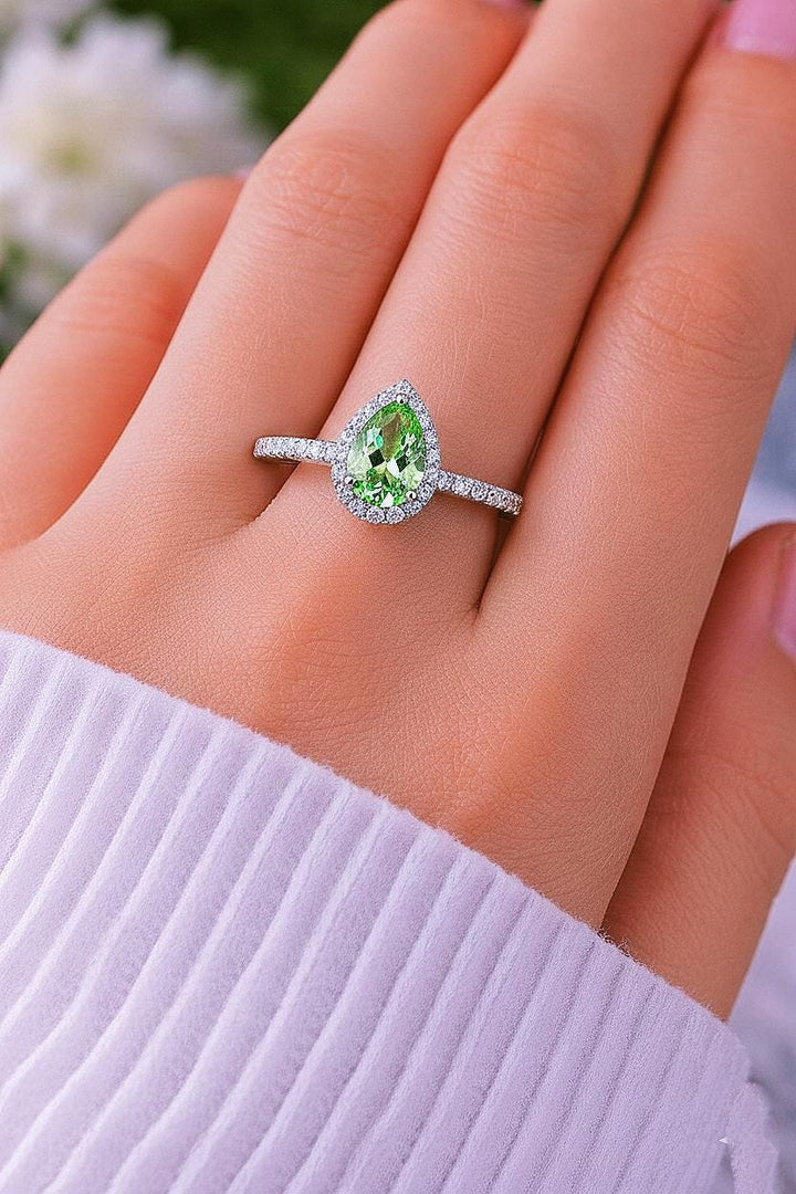 Pear Cut Green Amethyst Engagement Ring, Diamond Bridal Ring, Yellow Gold Plated, Promise Amethyst,Birthstone Ring, Birthday Gift For Mother