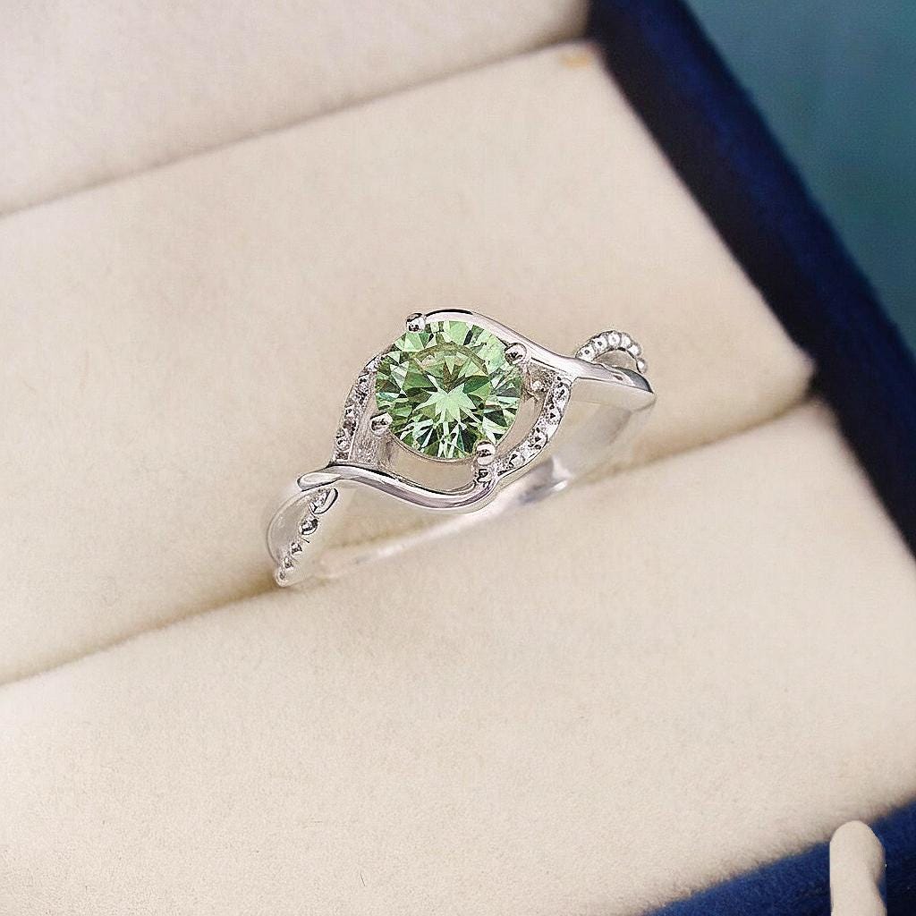Light Green Amethyst Solitaire Ring, Prasiolite Ring, 14k Gold Vermeil or 925 Silver, Green Round Gemstone Ring, Promise Ring MOM Gift Ring