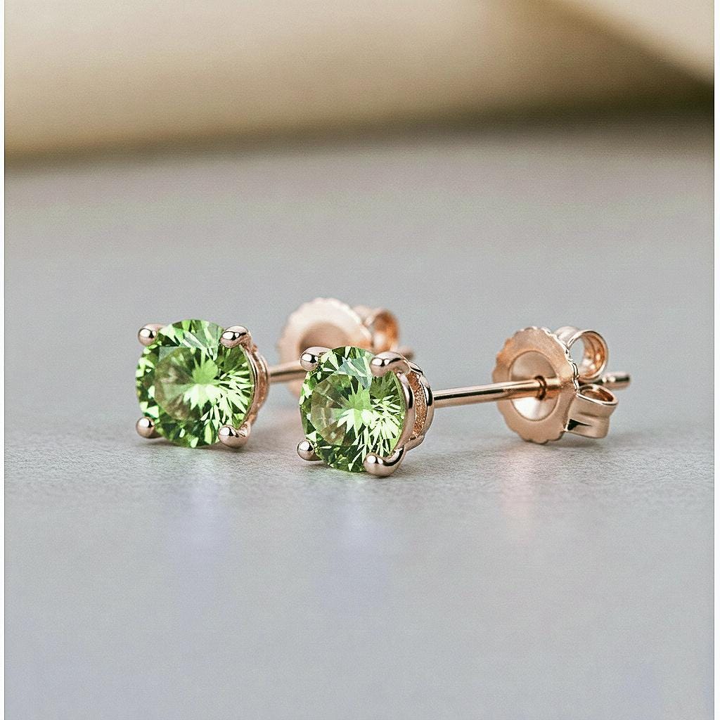 Green Amethyst Stud Earrings: 925 Sterling Silver, Minimalist Jewelry