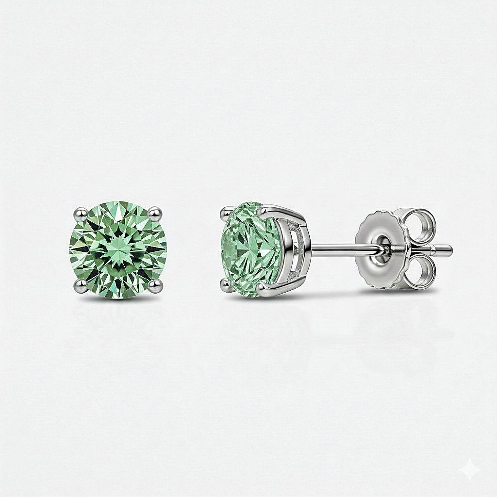 Green Amethyst Stud Earrings: 925 Sterling Silver, Minimalist Jewelry