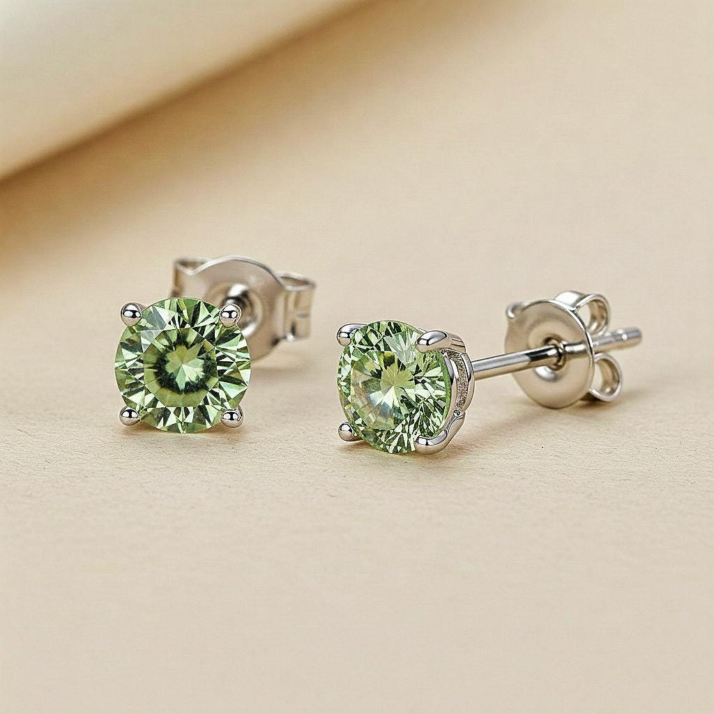 Green Amethyst Stud Earrings: 925 Sterling Silver, Minimalist Jewelry