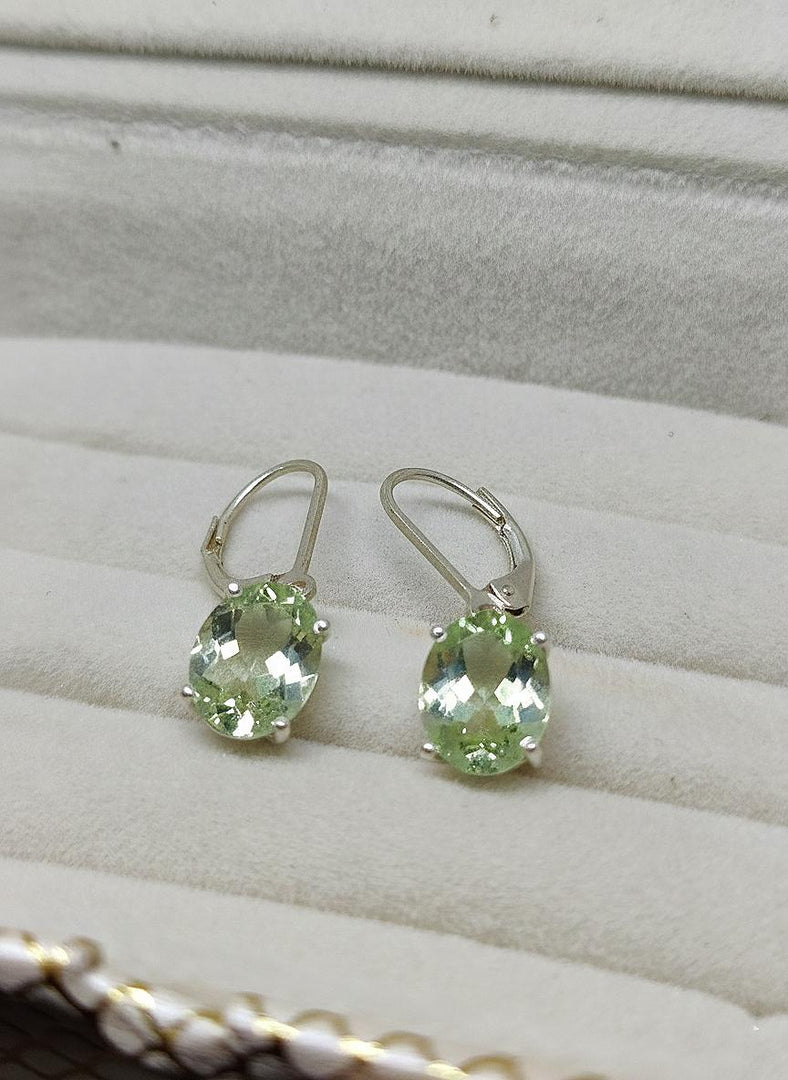 Handmade Green Amethyst Dangle Earrings: Sterling Silver, Oval Cut
