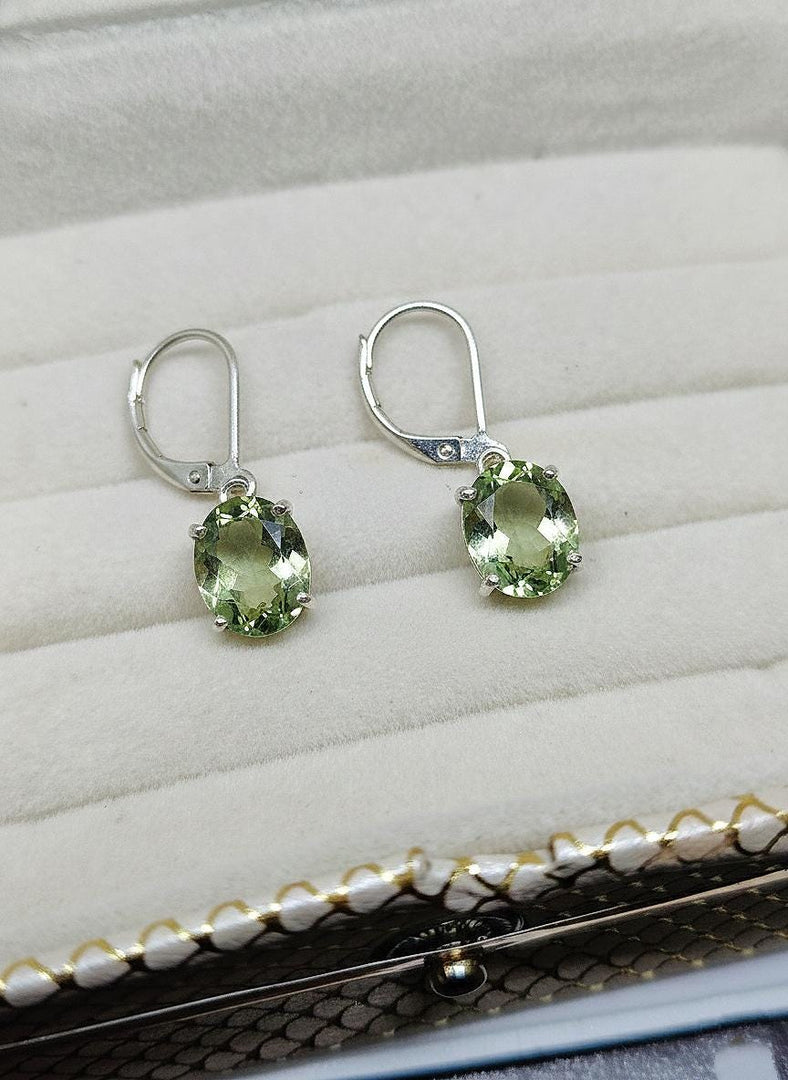 Handmade Green Amethyst Dangle Earrings: Sterling Silver, Oval Cut