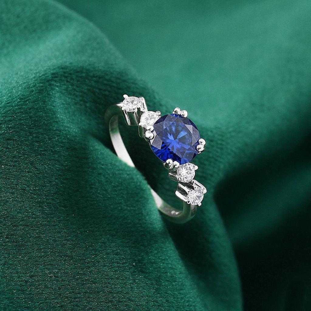 Round Sapphire Engagement Ring: Sterling Silver Promise Ring