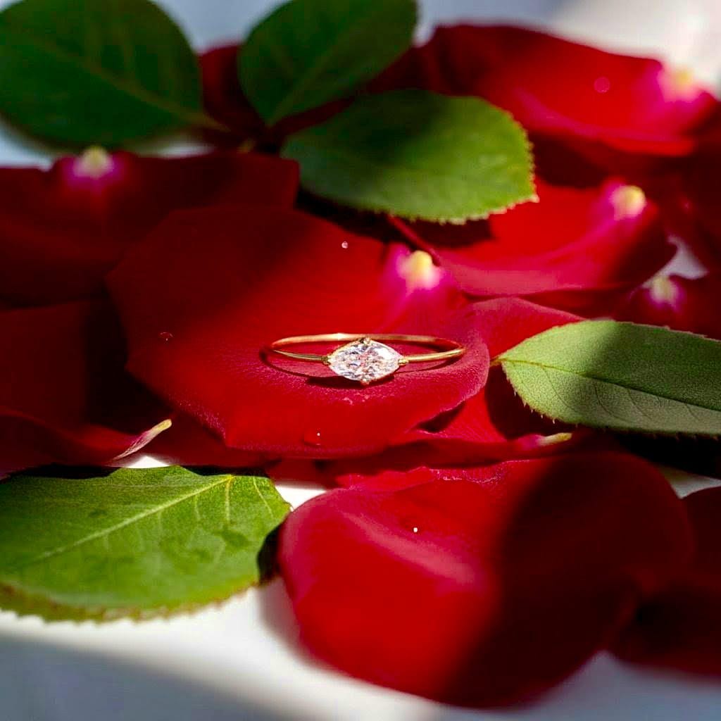 East West Marquise Moissanite Engagement Ring, 14K Solid Gold Minimalist Solitaire Wedding Dainty Bridal Promise Ring