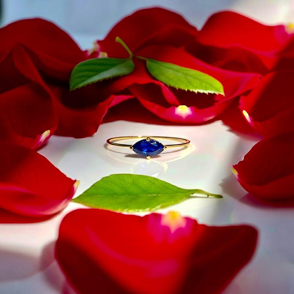 Vintage Marquise Cut Sapphire Engagement Ring Cluster Diamond Wedding Ring Single Stone Ring Delicate 14k Solid Gold Diamond Promise Ring